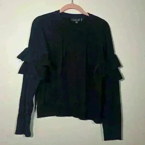 NEW Love Tree Women’s Long Sleeve Ruffle Detail Sweater Top Black Size Medium - Picture 1 of 8